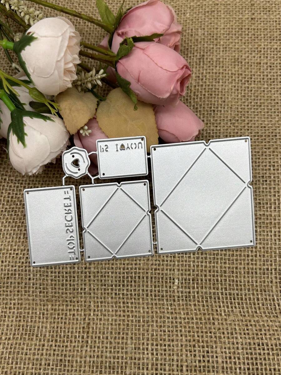 Metallic Envelope Folding Knife Template Card For Photo Frame, Craft Diy, Scrapbooking, Art Album Decoration - Silver - View 1