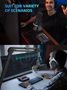 FIFINE Podcast Sound Card Studio Kit With Dynamic XLR/USB Gaming Microphone, USB/XLR Microphone Kit With Volume Fader/XLR Interface For PC Gaming Recording Video Vocal-Ampligame-FIFINE KS5