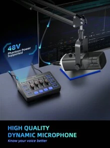 FIFINE Podcast Sound Card Studio Kit With Dynamic XLR/USB Gaming Microphone, USB/XLR Microphone Kit With Volume Fader/XLR Interface For PC Gaming Recording Video Vocal-Ampligame-FIFINE KS5