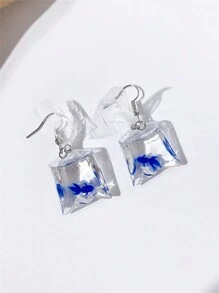 1對可愛有趣樹脂金魚造型垂墜耳環,男女適用,有黑色、橘色、藍色、紅色和黃色可選 - 款式 - 查看 10