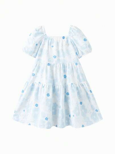 Balabala 女童夏季裝公主裙新款大童甜美泡泡袖連衣裙