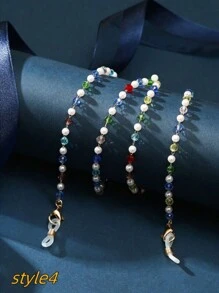 高雅1入組新款時尚金屬珍珠口罩&眼鏡雙用水晶鏈，帶延長鏈，抗丟失口罩掛繩，可掛於頸部（注：不含眼鏡） - 多色 - 查看 7