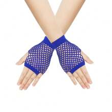 1 pieza Guantes cortos de red para mujer, estilo nocturno del club punk con multicolor, sexy, elásticos, vaciados y con moño al estilo europeo y americano