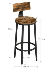 VASAGLE Bar Stools, Tall Bar Stools With Backrest, Kitchen Stools, Steel Frame, 73.2cm High Seat, Easy Assembly, Industrial, Rustic Brown And Black - Chocolate Brown - View 7