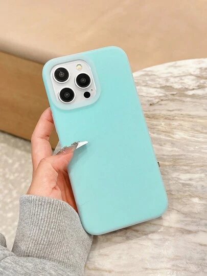 Basic Phone Cases Blue Solid Color Simple Jelly Liquid Silicone Anti-Drop Phone Case Compatible With Iphone