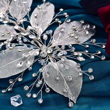 1pc Bridal Hair Accessory Handmade Fashionable Leaf Shaped Rhinestone Hair Clip, Wedding Dress Accessory Set - Silver - View 6