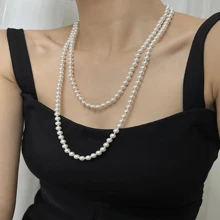 1pc Vintage Simple Elegant Faux Pearl Necklace Long Sweater Chain