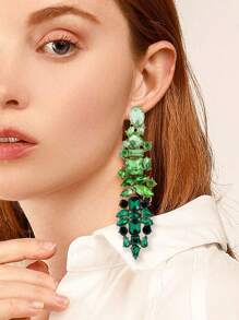 juran 1 Par Lujosos Aretes Colgantes De Vidrio Exagerado Con Piedra De Cristal Para Mujer, Color Degradado, Adecuado Para Vacaciones, Fiestas Y Bodas - Verde - Ver 5