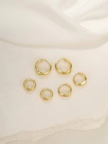 6pcs Fashionable Simple Earrings Set Suitable For Daily Wear By Women - Yellow Gold - View 3