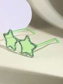 一副Y2K复古风格多巴胺时尚眼镜，星形图案，手工水钻装饰，无框设计，独特时尚，是婚礼、海滩派对、舞会和户外活动的理想之选。这款眼镜也是万圣节海滩配饰、女士眼镜、秋冬必备单品、商务休闲装、夏季海滩度假、户外活动和旅行的完美礼物。 - 彩色 - 查看 16