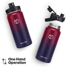 Insulated Water Bottle With 2-In-1 Lid (Chug Lid/Straw Lid),40oz/64oz Double Walled Vacuum Stainless Steel Water Bottles, Water Jug With Straw, Wide Mouth Insulated - 紅黑 - 查看 3