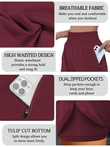 女士帶口袋的彈性高腰跑步短褲，快乾運動訓練短褲，棕色短褲，Jogger短褲女款拳擊短褲