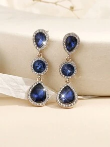 1 par de pendientes de alta gama versátiles y populares con estilo bohemio, con incrustaciones de metal y cristal de diamante - azul real - Ver 2