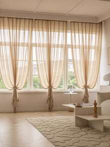 ستارة شفافة باللون الكريمي الفاخرة الحديثة الطراز الفرنسي 1 قطعة لأثاث غرفة الجلوس/النوم، تصميم مقاوم للخدش