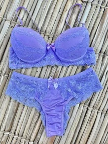 Conjunto Lingerie Sexy Fio Com Bojo Fio Renda Sensual Bella - Violeta - Visão 4