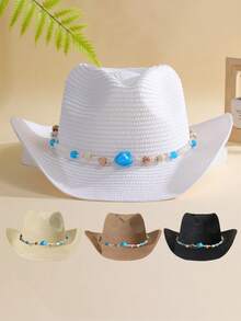 1 Miếng Không giới tính Trang trí màu ngọc lam Boho Cô gái cao bồi Mũ Nón cao bồi Mũ Rơm Visor Mũ đi biển Đối với Ngoài trời - Nhiều màu 3 - Xem 9