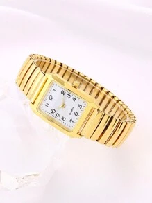 1 Pieza Reloj De Cuarzo Para Ancianos Con Esfera Cuadrada, Números Arábigos Y Correa Elástica. Adecuado Para Uso Diario/como Regalo Para Festivales - Blanco - Ver 5