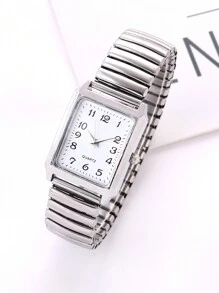 1 Pieza Reloj De Cuarzo Para Ancianos Con Esfera Cuadrada, Números Arábigos Y Correa Elástica. Adecuado Para Uso Diario/como Regalo Para Festivales - Blanco - Ver 6