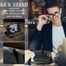 CASEME 復古錢包手機夾磁性手機殼防震pu皮革手機保護殼帶掛繩適用於三星iphone等手機 - 藍色 - 查看 8