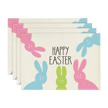 4入組兔子和花印花復活節餐墊12*18英寸麻質桌墊,適用於季節性假期,可洗滌且抗污染 - 彩色 - 查看 21