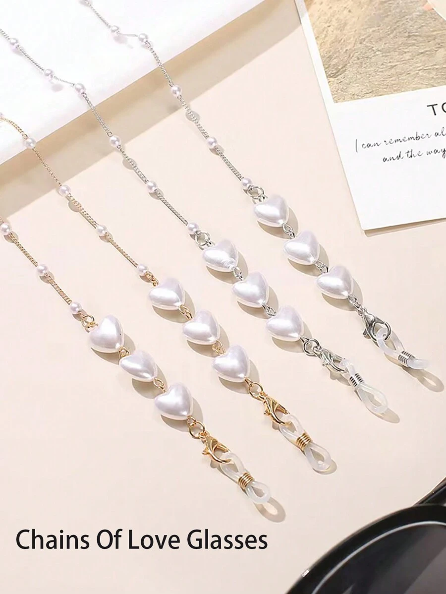 Dây chuyền kính mắt chống trượt hình trái tim thanh lịch 1 chiếc, móc tai đeo kính, dây đeo mặt nạ và hợp âm tai nghe - nhiều màu - Xem 1