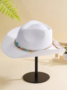 1頂通用款藍綠松石裝飾波西米亞牛仔女帽,沙灘帽遮陽帽,派對必備 - 多色7 - 查看 3