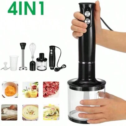 Conjunto De Liquidificador Portátil 4 em 1 , Incluindo Liquidificador De Haste Multiuso , Batedor , Cortador E Copo Graduado , Adequado Para Processamento De Alimentos E Misturas De Comida Para Bebe
