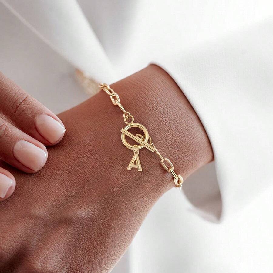 1 Miếng Nóng Cổ điển Thép không gỉ Ban đầu Chuỗi vòng tay NỮ Cho bữa tiệc - Vàng - Xem 1