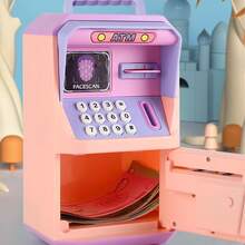 Simulador De Cajero Automático Mini Bank, Reconocimiento Fac Alcancía Electrónica Automática Caja Fuerte Billetes Monedas Mini Banco Cajero Automático Simulación Reconocimiento Facial Cajero Automático Almacenamiento de Efectivo Banco Juguete Educativo Juguetes para niños Juguetes para niñas - Rosa - Ver 7