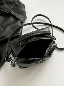 DareSee 1 chiếc túi tote kiểu punk rock mô tô màu đen trang trí hình chữ thập, túi đeo vai và đeo chéo thời trang với chi tiết đinh tán dành cho nữ, hoàn hảo cho sử dụng hàng ngày và làm quà tặng hẹn hò, quà tặng lễ hội âm nhạc Goth. - màu đen - Xem 9