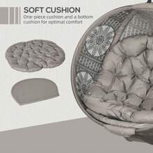 Outsunny Outdoor Hanging Chair, Swing Chair With Metal Stand, Thick Padded Cushion, Foldable Basket And Side Pocket, For Indoor And Outdoor, Sand - Brown - View 3