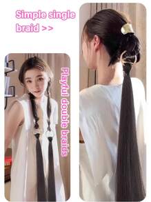 24-Inch Cold Brown Synthetic Wig New Chinese Style Mid-Length Braided Hair Ring Low Ponytail Daily Wear - Brown - View 4