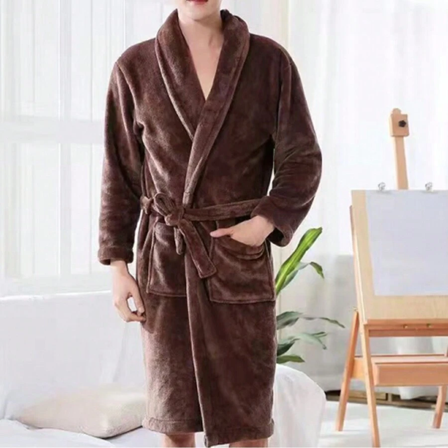 1pc Women's Soft Flannel Long Robe, Comfortable Sleepwear For Bedroom, Bathroom, Pool Back To School