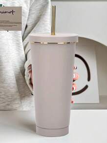 1 件浅灰色不锈钢真空保温杯带吸管，大容量咖啡杯，适用于汽车和礼品水瓶 - 淺灰色 - 查看 4