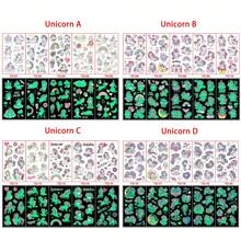 Set de 5 pegatinas temporales, pegatinas temporales resistentes al agua con diseño de lindos unicornios que brillan en la oscuridad, suministros para fiestas de cumpleaños, regalos de pegatinas, pegatinas de dibujos animados
