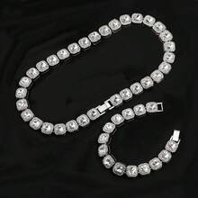1 bộ 13mm Chiều rộng Châu Âu & Châu Mỹ Hip-hop Phong cách Hình vuông Kim cương Trang trí Dây chuyền & Vòng tay Bộ , Hoàn hảo Qủa tặng Cho bạn trai Đối với Câu lạc bộ đêm Nhảy múa Hoặc Hip-hop Đường phố Nhảy - Vàng - Xem 1