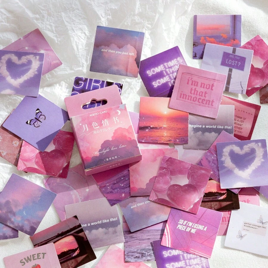 MOCARD 46 Piezas/caja Pegatinas De Papelería De La Serie De Cartas De Amor De Luz De Luna Para La Decoración De La Revista De Recortes, Etiquetas De Cuentas Manuales Estéticas, Material De Collage