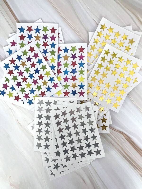 1 Paquete/10 Piezas Pegatinas De Recompensa En Forma De Estrella Dorada, Plateada Y De Colores