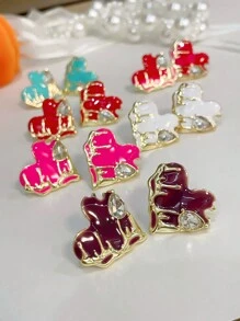 Brincos de Botão com Decoração de Strass em Formato de Coração, Dia dos Namorados, Dia da Mãe, Presente