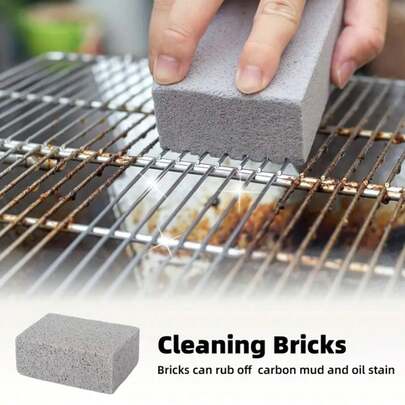 1/2块烧烤清洁石，强力清洁露营烧烤炉、烤架、烧烤盘、煎锅，去除污垢、烧焦痕迹，经久耐用