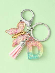 Elegant 1pc Initial Butterfly Tassel Zinc Alloy Keychain, Suitable For Backpack, Mobile Phone Case, Car Key, Etc. - Multicolor - View 34