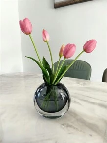 1 Bouquet/2 Bouquets (5 Flowers/10 Flowers) Artificial Tulip Flowers, Fake Flowers Decor For Living Room, Dining Table, Home Decoration - Light Purple - View 1