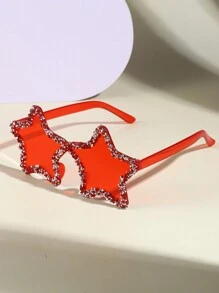 一副Y2K复古风格多巴胺时尚眼镜，星形图案，手工水钻装饰，无框设计，独特时尚，是婚礼、海滩派对、舞会和户外活动的理想之选。这款眼镜也是万圣节海滩配饰、女士眼镜、秋冬必备单品、商务休闲装、夏季海滩度假、户外活动和旅行的完美礼物。 - 彩色 - 查看 4