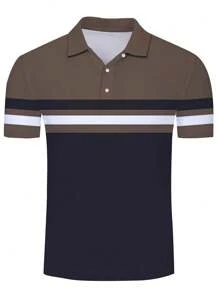 Boyfriend Style Men's Polo Shirt Golf Lapel Multi-Color Splicing Sports Short Sleeve Clothing Fashion Casual Breathable Simple Jacket, Boyfriend Style Men's Sports Polo Shirt T-Shirt - Brown - View 4