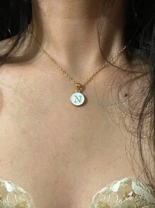 1pc Minimalist Enamel White A-Z Letter Pendant Necklace For Women, Birthday Gift