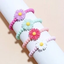 4pcs/Set Charming Daisy Flower Multicolor Beaded Bracelet Jewelry Children's Jewelry Set For Girls Campus Birthday Holiday Party Gift Accessories Daily Casual College Holiday Gifts For Friends And Besties - Multicolor - View 4