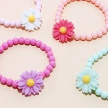 4pcs/Set Charming Daisy Flower Multicolor Beaded Bracelet Jewelry Children's Jewelry Set For Girls Campus Birthday Holiday Party Gift Accessories Daily Casual College Holiday Gifts For Friends And Besties - Multicolor - View 3