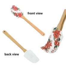 1入中號木柄矽膠刮刀,廚房烘焙工具,適用於奶油蛋糕刮平