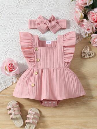 Bodys con detalle de botones y volantes texturizados para bebé niña en verano