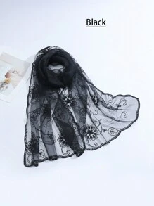 1条女士多色刺绣花卉围巾，春夏秋季皆宜，时尚甜美，遮阳防尘，度假/日常披肩，波西米亚风，情人节礼物 - 彩色 - 查看 1